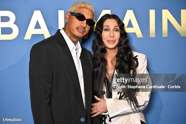 Alexander Edwards and Singer Cher attend the Balmain Womenswear Spring/Summer 2024 show as part of Paris Fashion Week on September 27, 2023 in Paris,...