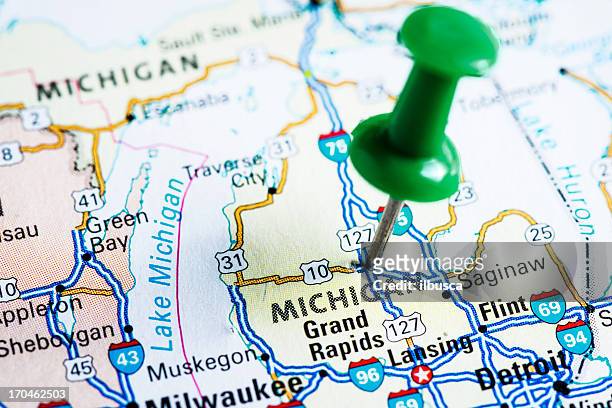 usa states on map: michigan - michigan stock pictures, royalty-free photos & images