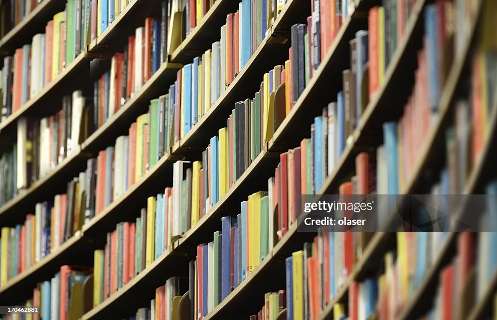 Library bookshelf, shallow DOF