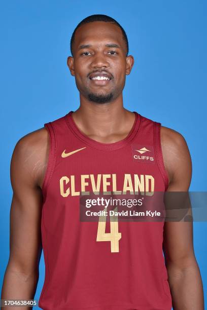 Evan Mobley of the Cleveland Cavaliers poses for a head shot during 2023-24 NBA Media Day on October 2, 2023 in Cleveland, Ohio at the Rocket...