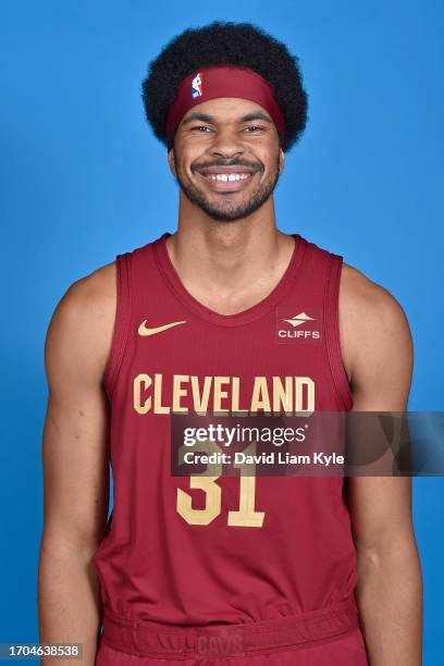 Jarrett Allen of the Cleveland Cavaliers poses for a head shot during 2023-24 NBA Media Day on October 2, 2023 in Cleveland, Ohio at the Rocket...