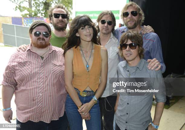 Deren Ney, Steve Adams, Nicki Bluhm, Dave Mulligan, and Mike Curry of Nicki Bluhm and the Gramblers pose at Day 1 of the Bonnaroo Music And Arts...