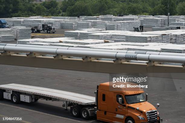 Stacks of composite boards at the Trex manufacturing facility in Winchester, Virginia, US, on Wednesday, June 7, 2023. Trex Co. Turns plastic from...