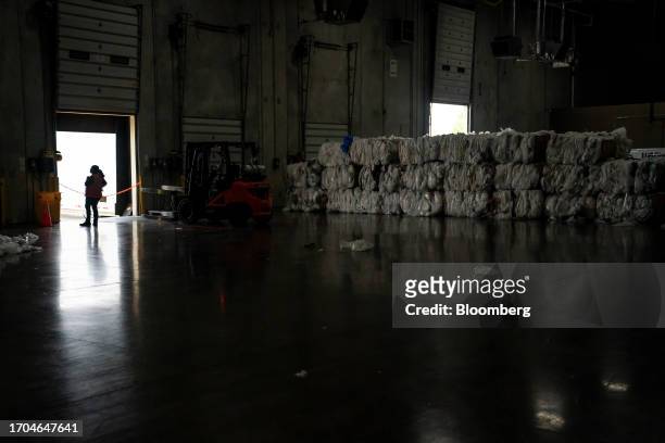Recycled plastic bundles at the Trex manufacturing facility in Winchester, Virginia, US, on Wednesday, June 7, 2023. Trex Co. Turns plastic from...
