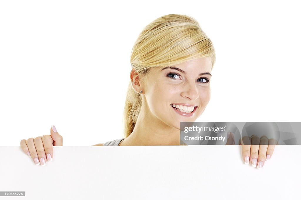 若い美しい、ホワイトボードを持つ女性