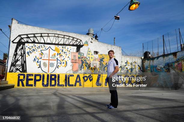 England player Joe Launchbury pictured in the Caminito area of La Boca on June 13, 2013 in Buenos Aires, Argentina.