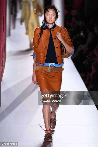 Model on the runway at Miu Miu Ready To Wear Spring 2024 held at Palais d'Iéna on October 3, 2023 in Paris, France.