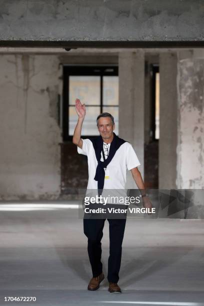 Fashion designer Dries Van Noten walks the runway during the Dries Van Noten Ready to Wear Spring/Summer 2024 fashion show as part of the Paris...