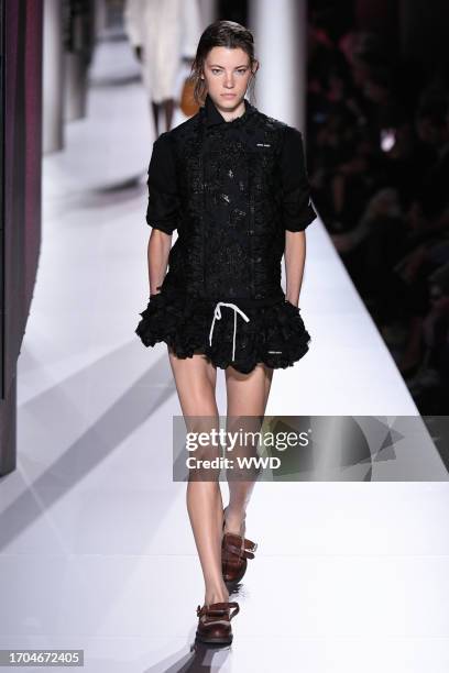 Model on the runway at Miu Miu Ready To Wear Spring 2024 held at Palais d'Iéna on October 3, 2023 in Paris, France.