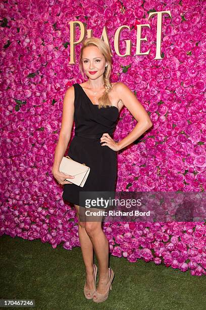 French actress Beatrice Rosen poses during the Piaget Rose Day Private Event in Orangerie Ephemere at Jardin des Tuileries on June 13, 2013 in Paris,...