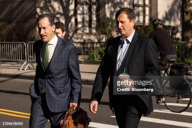 Alex Mashinsky, former chief executive officer of Celsius Network Ltd., right, arrives at court in New York, US, on Tuesday, Oct. 3, 2023. Mashinsky...