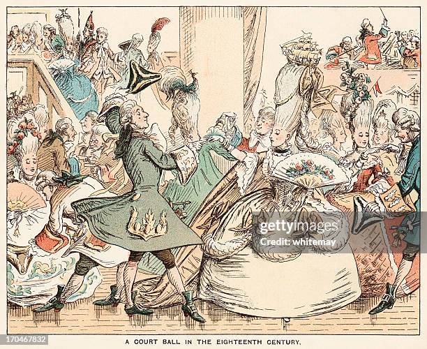 eighteenth century court ball - the imagine ball arrivals stock illustrations