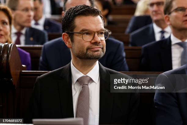 German Minister of Justice Marco Buschmann attends a religious service at St. Michaelis church prior to celebrations on German Unity Day on October...