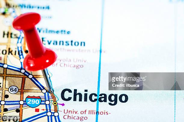 us cities on map series: chicago, illinois - geography of illinois stock pictures, royalty-free photos & images
