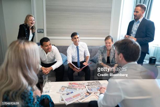 Rishi Sunak, UK prime minsiter, holds a meeting with staff on the day three of the UK Conservative Party Conference in Manchester, UK, on Tuesday,...