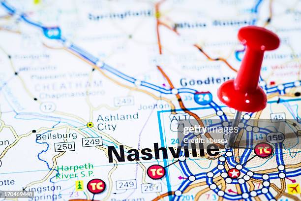 us capital cities on map series: nashville, tennessee, tn - nashville map stock pictures, royalty-free photos & images