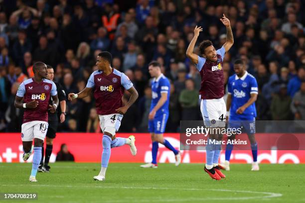 Boubacar Kamara of Aston Villa celebrates after scoring the team's first goal during the Carabao Cup Third Round match between Aston Villa and...