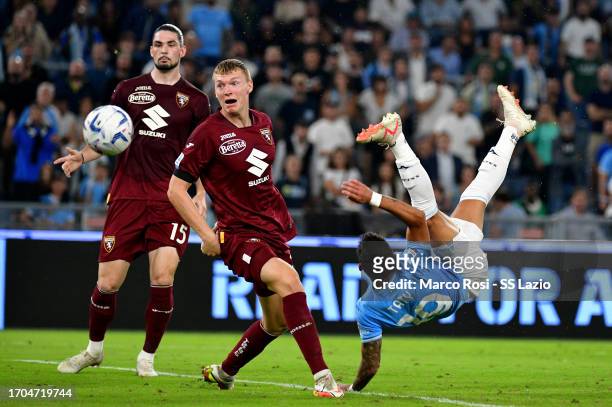 Valentin Castellanos of SS Lazio kicks the ball during the Serie A TIM match between SS Lazio and Torino FC at Stadio Olimpico on September 27, 2023...