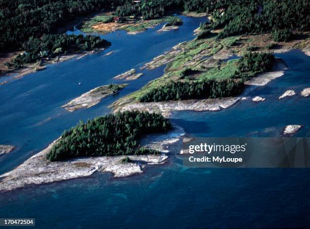 Glacial striations are visible in the limestone along the Bruce Peninsula shore of Lake Huron in Canada.