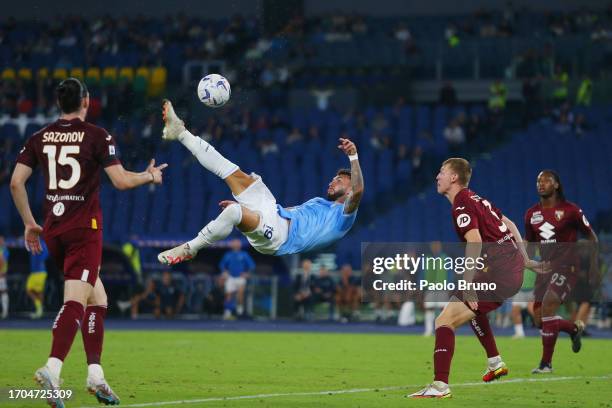 Valentin Castellanos of SS Lazio plays an overhead kick during the Serie A TIM match between SS Lazio and Torino FC at Stadio Olimpico on September...