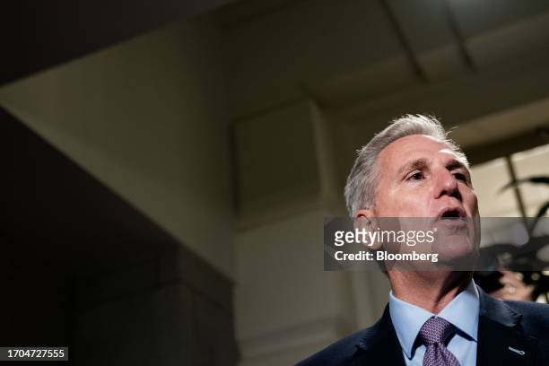 House Speaker Kevin McCarthy, a Republican from California, at the US Capitol in Washington, DC, US, on Tuesday, Oct. 3, 2023. Republican Matt Gaetz...