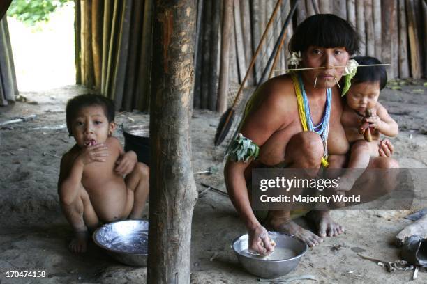 Family of the Yanomami tribe. Considered the Native Americans of South America, the forest-dwelling tribe live in the Amazon rainforest on both sides...