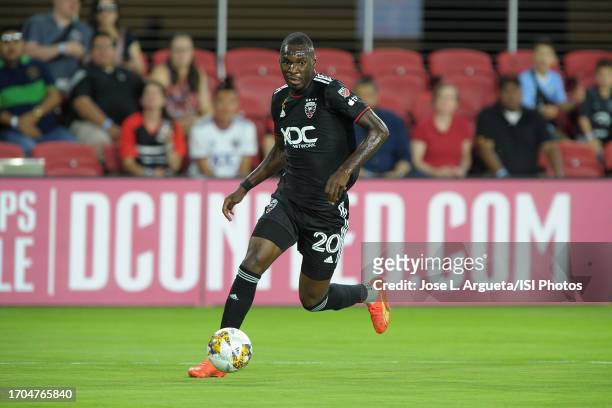 Christian Benteke of D.C. United moves the ball during a game between Chicago Fire FC and D.C. United at Audi Field on September 2, 2023 in...