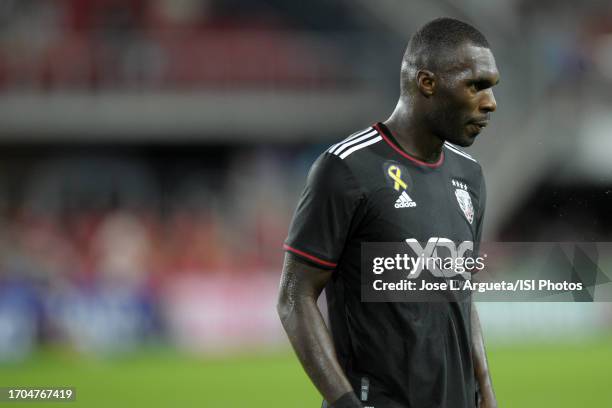 Christian Benteke of D.C. United watching the play develop during a game between Chicago Fire FC and D.C. United at Audi Field on September 2, 2023...