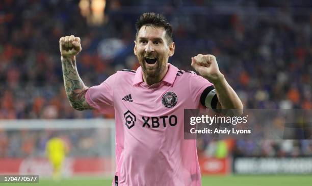 Lionel Messi of Inter Miami CF against FC Cincinnati in the semi-finals of the 2023 U.S. Open Cup at TQL Stadium on August 23, 2023 in Cincinnati,...