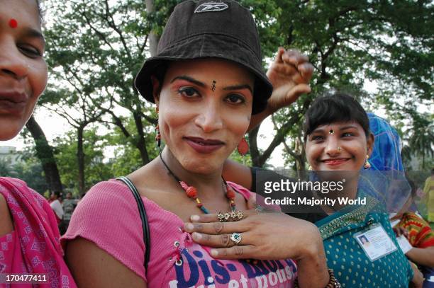 Hermaphrodite or hijra participates in a rally organized by sex workers who are demanding their rights, at the central Shahid Minar, in Dhaka,...