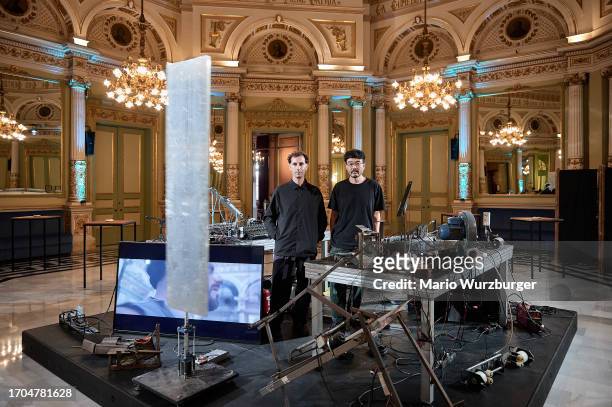Lolo & Sosaku presenting their installation and sound-sculpture in Mirror Hall prior to "Eugene Onegin" Opera to inaugurate the Liceu Season at Gran...