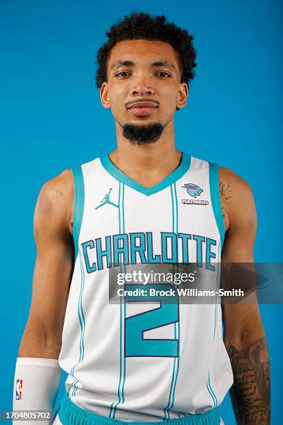 James Boucknight of the Charlotte Hornets poses for a head shot Media Day at the Spectrum Center in Charlotte, North Carolina. NOTE TO USER: User...