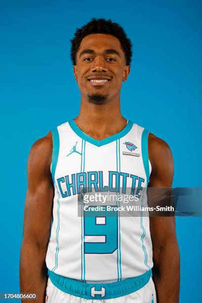 Theo Maledon of the Charlotte Hornets poses for a head shot for Media Day at the Spectrum Center in Charlotte, North Carolina. NOTE TO USER: User...