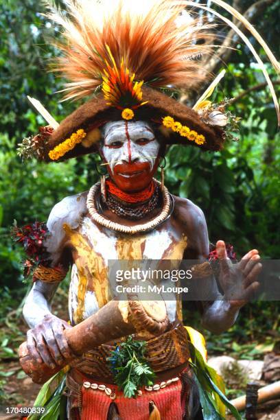 Colorful Huli Wigmen with painted Face In Papua New Guinea.
