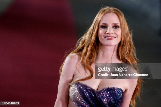 Jessica Chastain attends the 'Memory' premiere during the 71st San Sebastian International Film Festival at Victoria Eugenia Theater on September 27,...