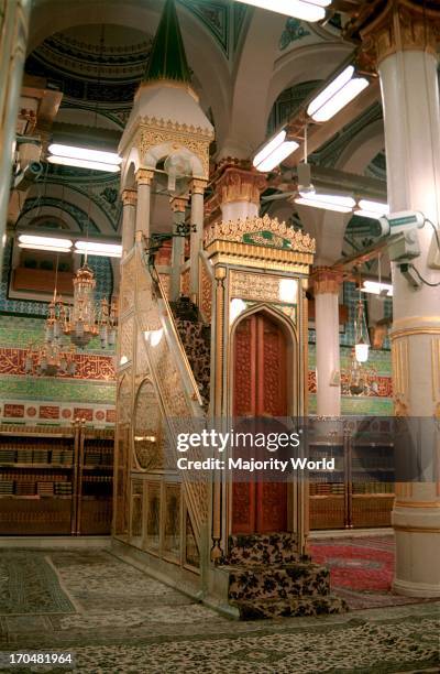 The changed with new decorate of pulpit of the prophet Mohammad great mosque in Al-Madina city. Muslims people believe that prophet Mohammad spoke...