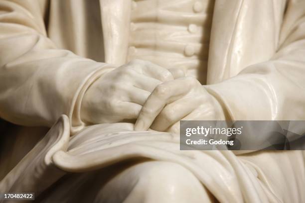 Detail of a statue of Charles Darwin in the Natural History Museum, London, London, Great Britain.