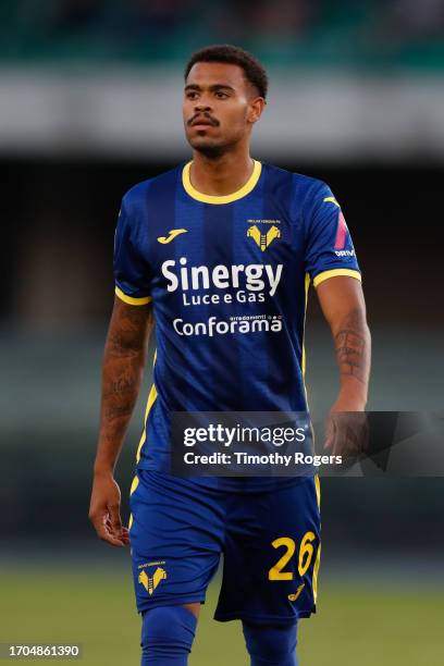 Cyril Ngonge of Verona during the Serie A TIM match between Hellas Verona FC and Atalanta BC at Stadio Marcantonio Bentegodi on September 27, 2023 in...