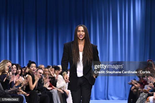 Olivier Rousteing walks the runway during the Balmain Womenswear Spring/Summer 2024 show as part of Paris Fashion Week on September 27, 2023 in...