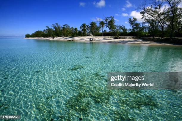 Blue waters around Piccard Research Centre on Aldabra Island, Seychelles. .