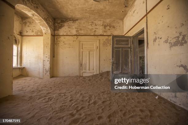 Pictures of desolate ghost town at Kolmanskop Namibia.