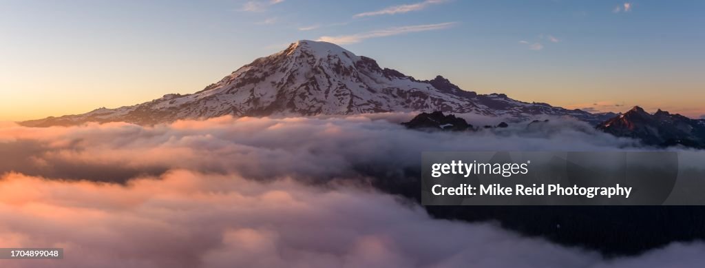 Aerial Mount Rainier Cloudscape Sunset