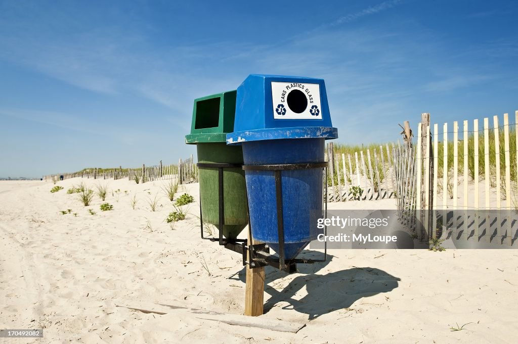 Recycling trash bins on beach at Stone Harbor, NJ, New Jersey, United ...