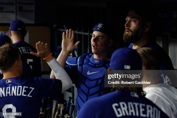 Los Angeles, CA, Monday, September 18, 2023 - Dodgers catcher Will Smith in the dugout before a game against the Detroit Tigers at Dodger Stadium.