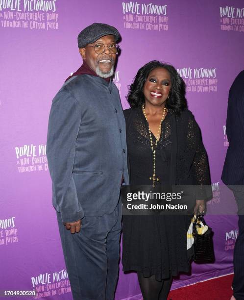 Samuel L. Jackson and LaTanya Richardson Jackson attend the "Purlie Victorious" opening night at Music Box Theatre on September 27, 2023 in New York...