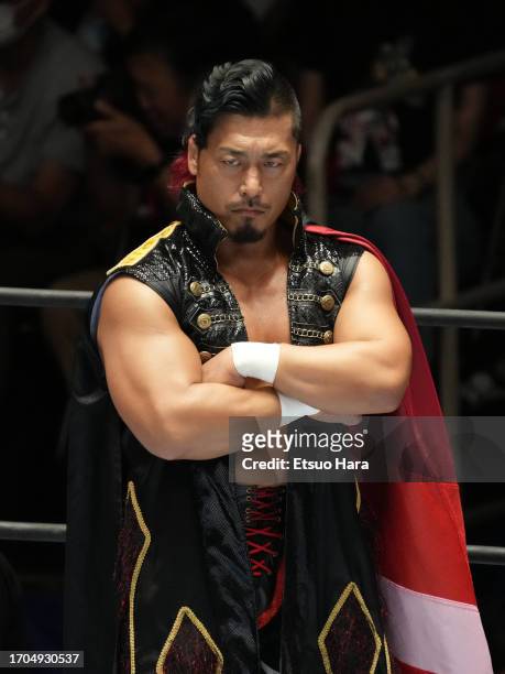 Shingo Takagi enters the ring during the New Japan Pro-Wrestling at Korakuen Hall on September 09, 2023 in Tokyo, Japan.