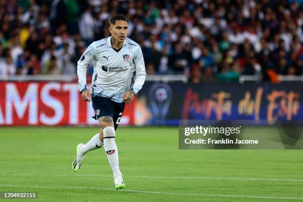 Paolo Guerrero of Liga de Quito in action during a Copa CONMEBOL Sudamericana 2023 match between Liga Deportiva Universitaria and Defensa y Justicia...