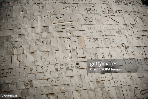 Close up detail of The Bibliotheca Alexandrina a major library and cultural center on the shore of the Mediterranean Sea in Alexandria.