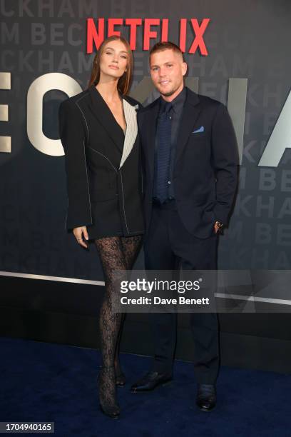 Lorena Rae and CJ Jones attend the UK Premiere of "Beckham" at The Curzon Mayfair on October 3, 2023 in London, England.