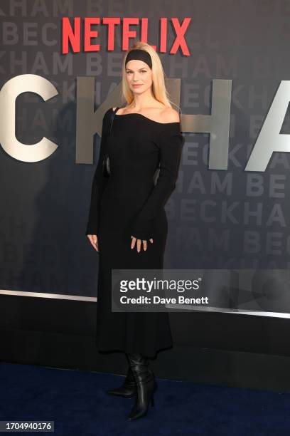 Nadine Leopold attends the UK Premiere of "Beckham" at The Curzon Mayfair on October 3, 2023 in London, England.